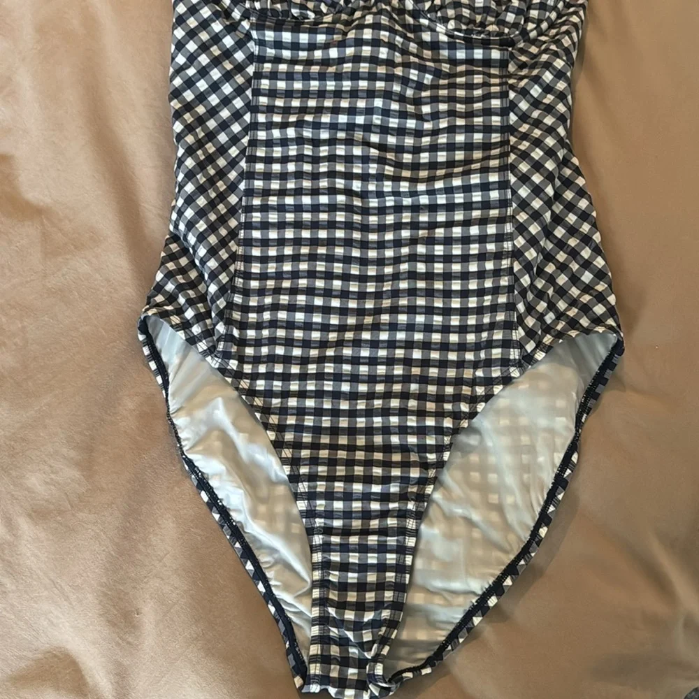 Tory Burch black white plaid swimsuit one piece small swim bodysuit vacation